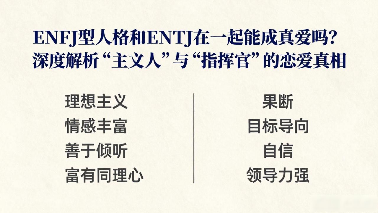 ENFJ型人格和ENTJ在一起能成真爱吗？深度解析“主人公”与“指挥官”的恋爱真相